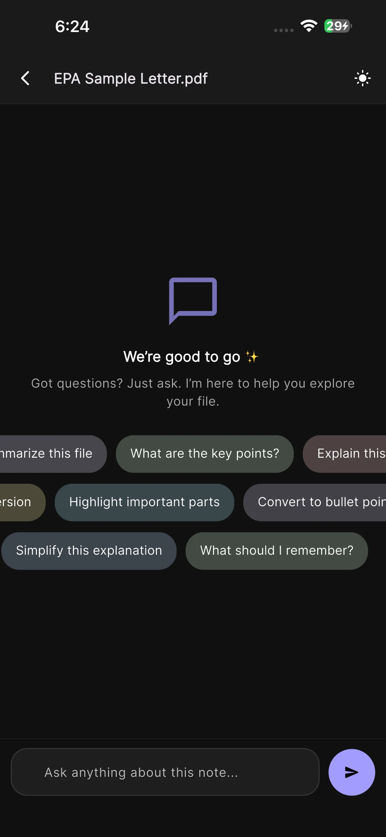 Studr chat answering questions about an uploaded document