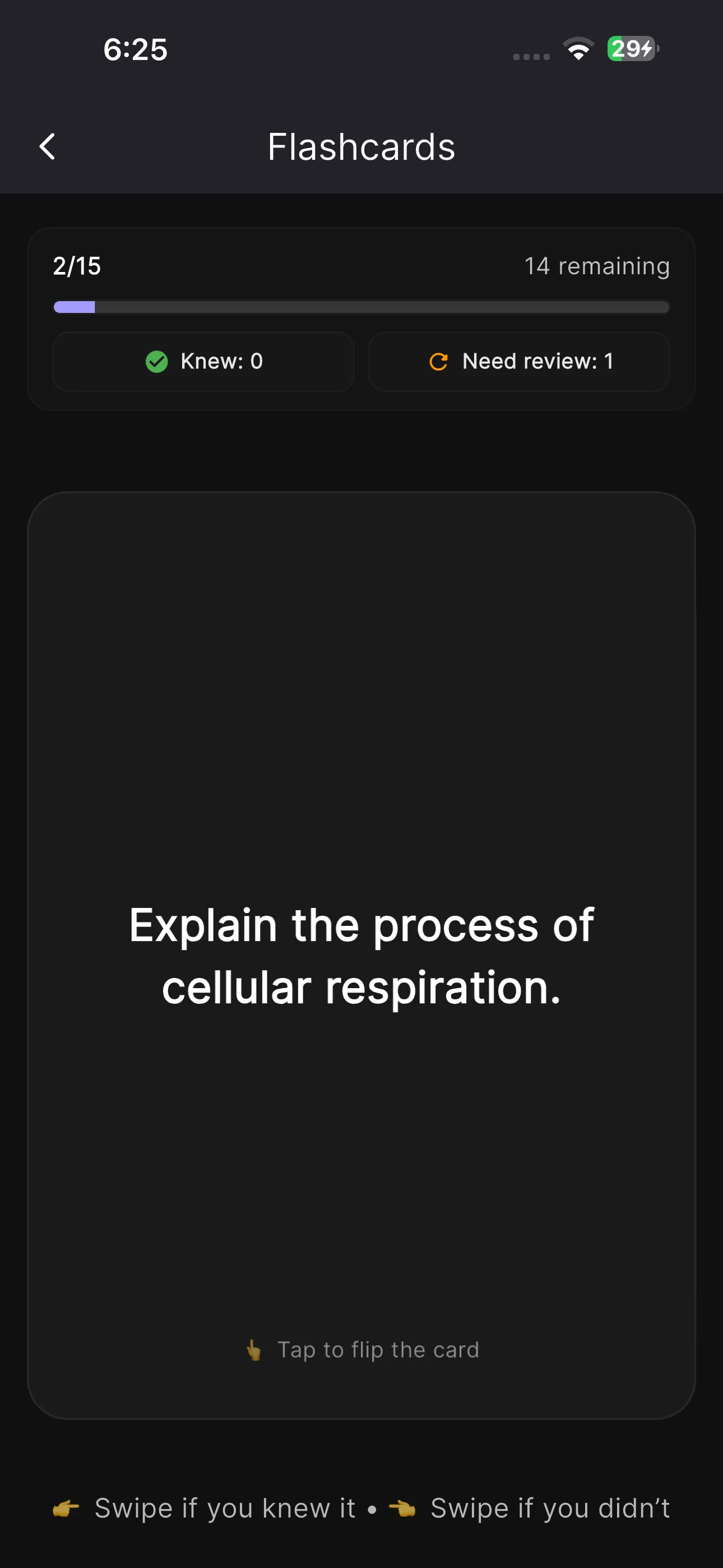 Studr flashcard review screen