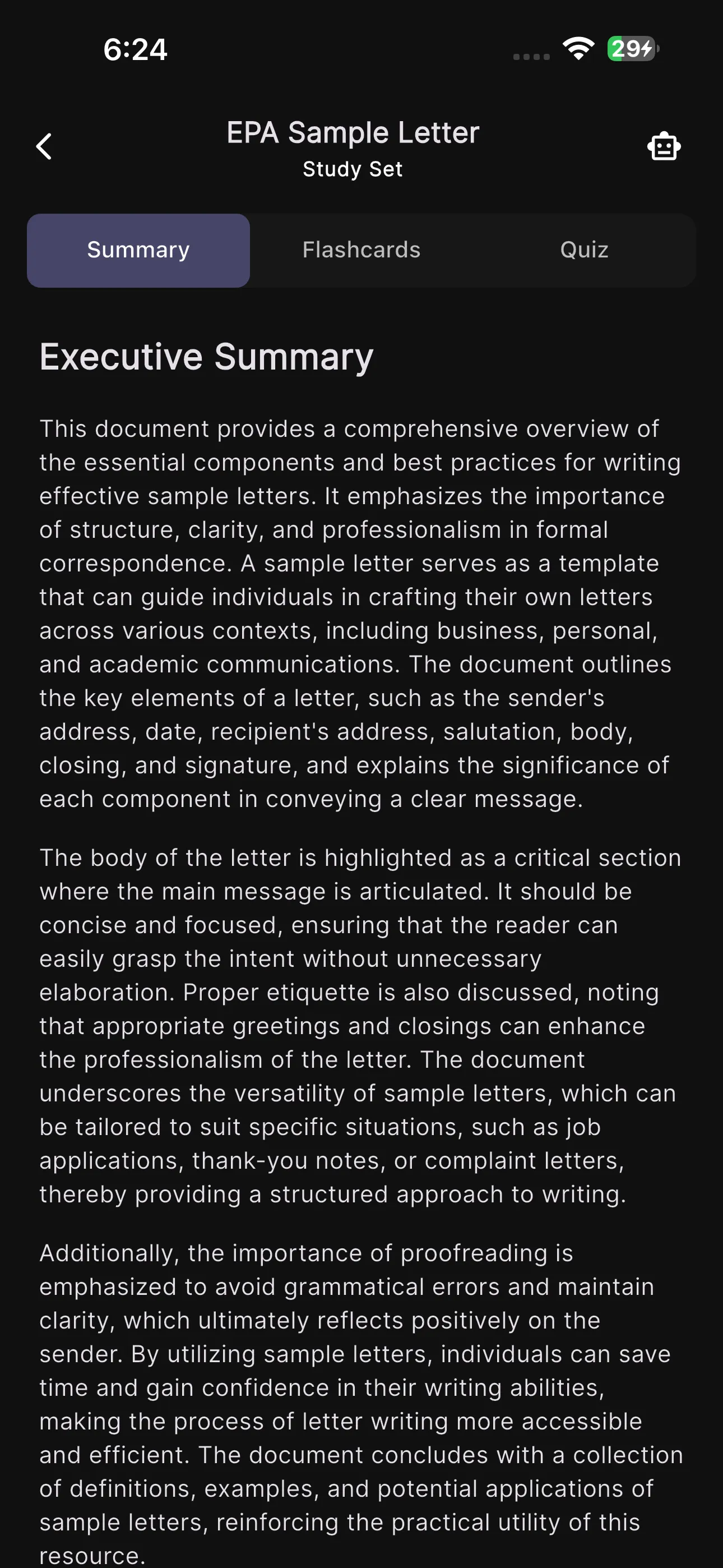 Studr executive summary generated from an uploaded PDF
